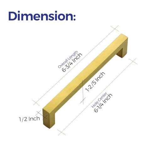 Ravinte Brushed Brass Cabinet Handles Square Pulls 6-1/4 Inch 30 Pack - color: Brushed Brass