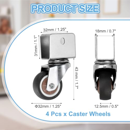 PATIKIL 1.25 Inch Caster Wheels, 4 Pcs Swivel Casters with 0.7" U Bracket Opening 55 Lb Capacity Per Caster for Furniture Office Chairs Carts and Cabinets, Brown - size: 1.25", style: with 0.7" U Bracket