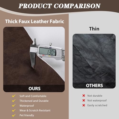 Faux Leather Vinyl Upholstery Fabric by The Yard, 55" W 1.3mm Thick Soft Anti-Scratch Durable Marine Vinyl Fabric Synthetic Leather for Sofa Bags Chairs Car Seats DIY Crafts, 8 Yards (Brownish Red) - color: Brownish Red, size: 8 Yards