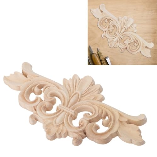 2Pcs Wood Carved Applique Decals – Unpainted Floral Onlay Ornament for Door, Furniture & Cabinets, DIY Project, Doors and Windows(Small) - size: Small