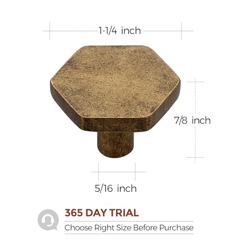 Antique Brass Cabinet Knobs 1.1 in Hexagon 15 Pack Solid Kitchen Hardware - color: Antique Brass