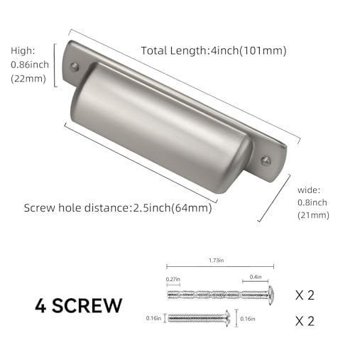10 Pack 2.5 inch(64mm) Brushed Satin Nickel Kitchen Cabinet Handles Cabinet Cup Pulls Sliver Drawer Cup Pulls Kitchen Cabinet Hardware - color: Brushed Satin Nickel, size: 2.5" Hole Center（64mm）