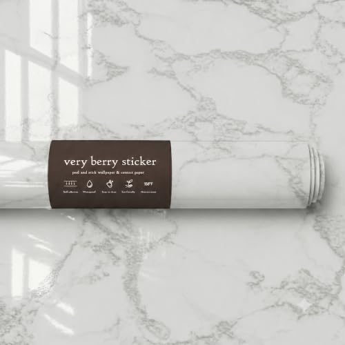 Very Berry Sticker Marble Contact Paper (Stone White, 24" x 118") Thick Premium Peel and Stick Countertop Wrap, Waterproof Vinyl, Renter Friendly for Kitchen Counters, Bathroom Vanities - color: White, size: 24" x 118"
