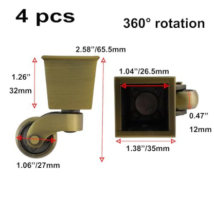 Semetall 4PCS Swivel Caster Wheels Square Cup Furniture Castors - style: A-008