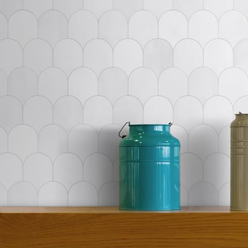 10-Sheet Fish Scale Peel and Stick Backsplash Tile, 11.4" x 10.9" Stone Composite Scallop Handmade Looks Self-Adhesive Wall Tiles for Kitchen Bathroom, White Mixed - color: White Mixed, size: Fish Scale