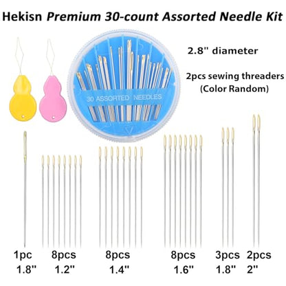 Hekisn 30pcs Premium Hand Sewing Needles, 6 Sizes 30-Count Assorted Sewing Needles, Stitching Needles for Hand Sewing Repair，Sewing Sharp Needles Sewing Repair Embroidery Needles (2, Blue) - style: Blue