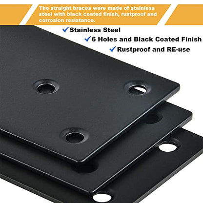 20Pack 4x2 Inch Black Flat Mending Plates Flat Bracket, Stainless Steel Mending Joining Plates Repair Fixing Bracket for Wood Furniture Fence - size: 100MM-Black