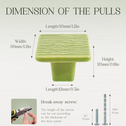 6 Pack Ceramic Drawer Pulls Square Cabinet Pulls Light Green Drawer Knobs Wavy Natural Cabinet Handles Cute Dresser Knobs Boho Drawer Pull - color: Light Green