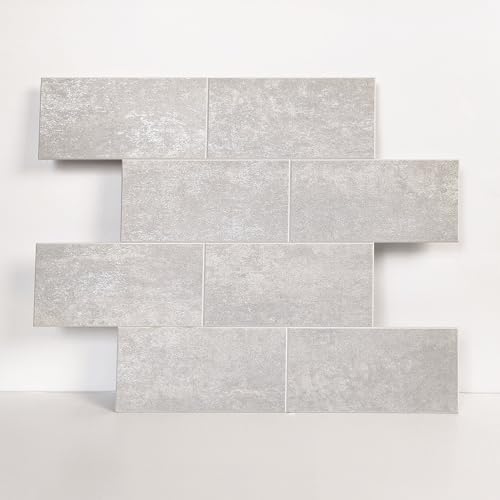Colamo 10 Sheets Gray White Peel and Stick Backsplash Tile, Faux Stone Subway Tile for Kitchen Wall Backsplash, Bathroom Accent Wall, Stick On 12”x12” Adhesive Peel and Stick Tiles - color: Silver/Gray
