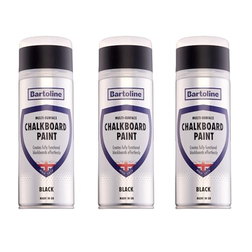 Bartoline Chalkboard Spray Paint, Black, 13.5 oz [3 Pack] - Matt Finish Writable & Wipeable Multi-Surface Coating for Wood, Metal & Plastic Fast-Drying for Home, Office, Classroom & Retail - 400 ml - size: 13.5 Ounce (Pack of 3)