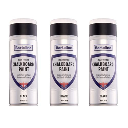 Bartoline Chalkboard Spray Paint, Black, 13.5 oz [3 Pack] - Matt Finish Writable & Wipeable Multi-Surface Coating for Wood, Metal & Plastic Fast-Drying for Home, Office, Classroom & Retail - 400 ml - size: 13.5 Ounce (Pack of 3)