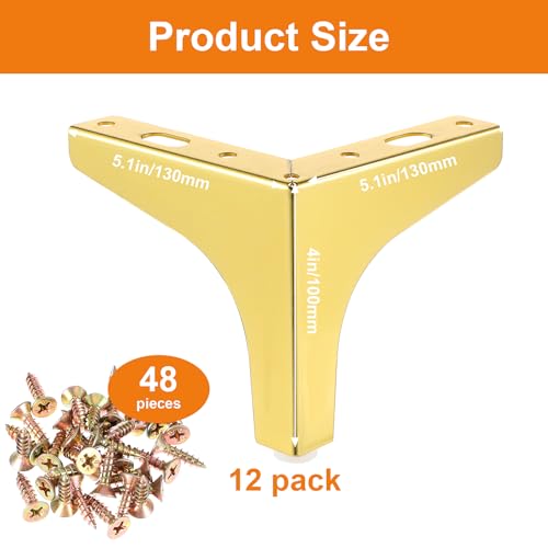 12 Pieces Metal Furniture Legs Modern Style Triangle Dresser Legs Sofa Feet DIY Replacement Legs for Chairs Table Cabinet Cupboard Sofa Couch Ottoman (Gold, 4 Inch) - color: Gold