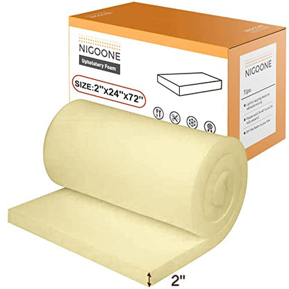 Nigoone Upholstery Foam Cushion High Density, 2" X 24" X 72" Firm Padding Soft Support, Bench Cushion Replacement for Sofa Pillows Chairs - size: 2x24x72