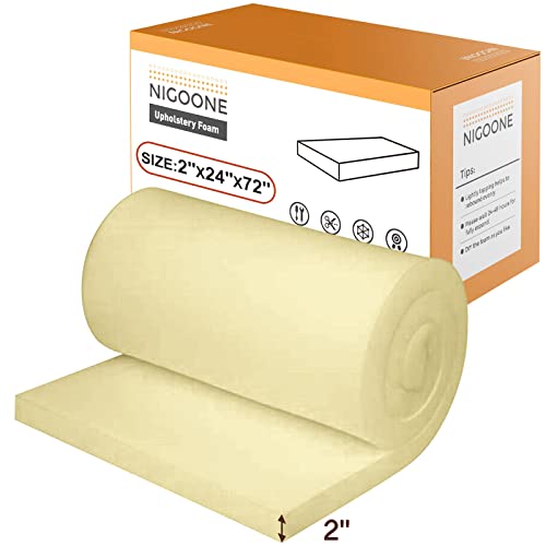 Nigoone Upholstery Foam Cushion High Density, 2" X 24" X 72" Firm Padding Soft Support, Bench Cushion Replacement for Sofa Pillows Chairs - size: 2x24x72