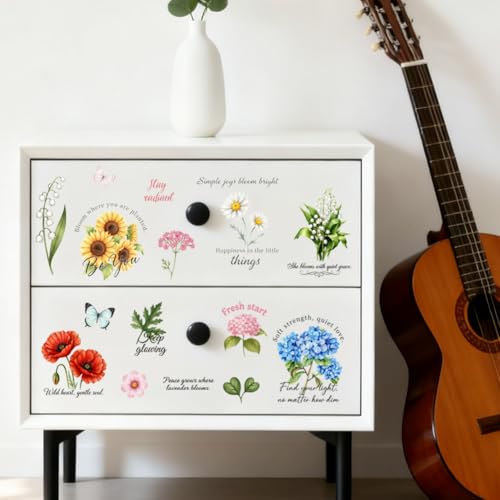 Peacoblue Floral Text Rub On Transfers for Furniture 6"x12" - style: Popular Bouquets with Simple Text