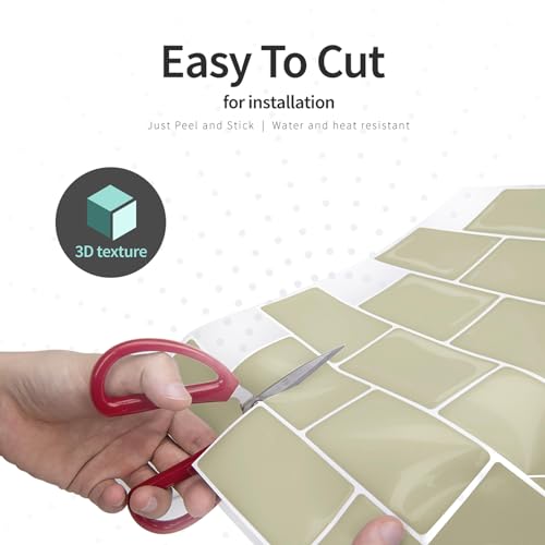 Art3dwallpanels 10-Sheet Peel and Stick Backsplash for Kitchen, 12"X12" Peel and Stick Tile, White Subway Design Tile, Beige - color: Beige