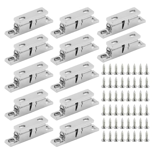 MDEOOSKY 12Pcs 2 inch 50mm Double Ball Tension Roller Catch Latch, Zinc Alloy Ball Catch Omitfu Set with Screws, Corrosion Resistance Ball Catch Tension Latches for Cabinet Wardrobes