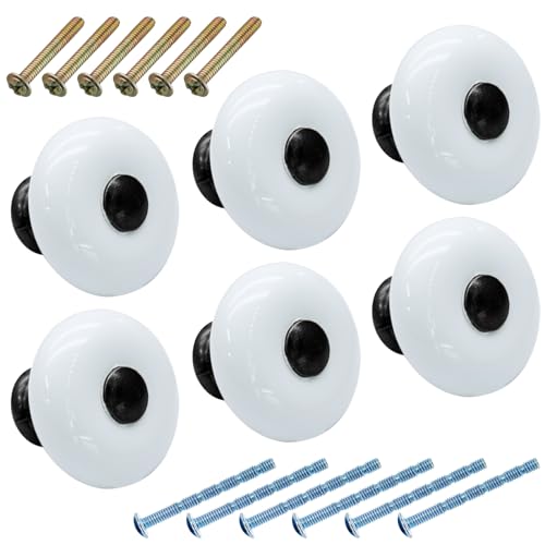 6pcs White Ceramic Cabinet Knobs, Large Round Drawer Knobs - size: 6pcs-Large-Black