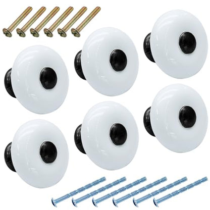 6pcs White Ceramic Cabinet Knobs, Large Round Drawer Knobs - size: 6pcs-Large-Black