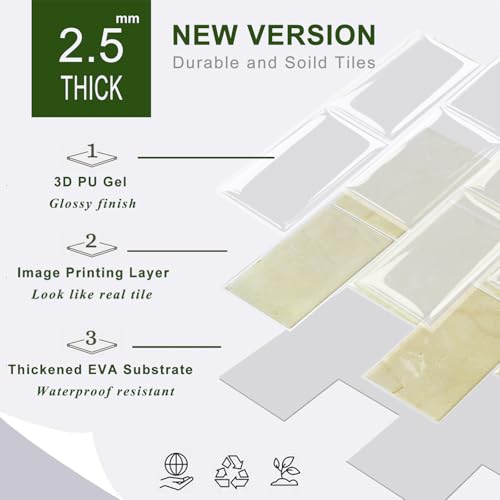 STICKGOO 10-Sheet Backsplash Peel and Stick Subway Tile(Thicker Design) - color: Faux Yellow Travertine