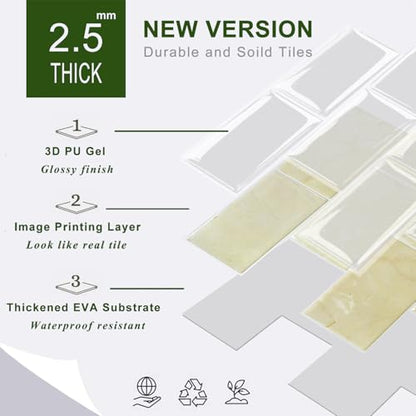 STICKGOO 10-Sheet Backsplash Peel and Stick Subway Tile(Thicker Design) - color: Faux Yellow Travertine