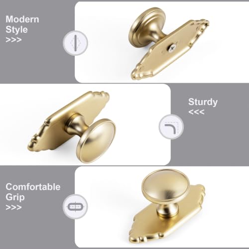 6Pack Champagne Bronze Cabinet Knobs with Backplate Drawer knobs - color: Champagne Bronze, style: Crown Crest