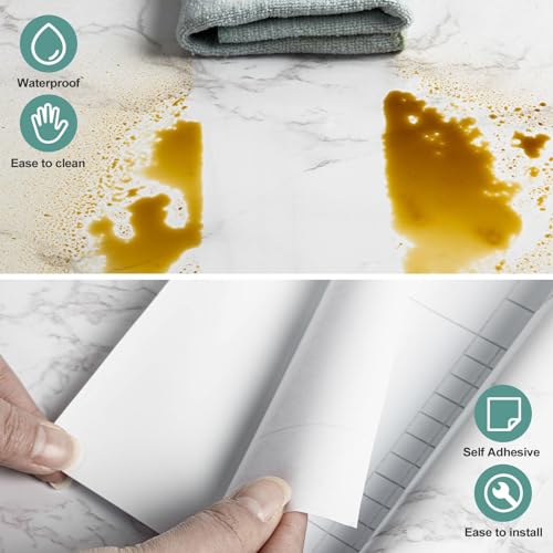 Marble Contact Paper for Countertops Faux Marble Wallpaper Peel and Stick - color: Gray/White, size: 15.7" x 118"