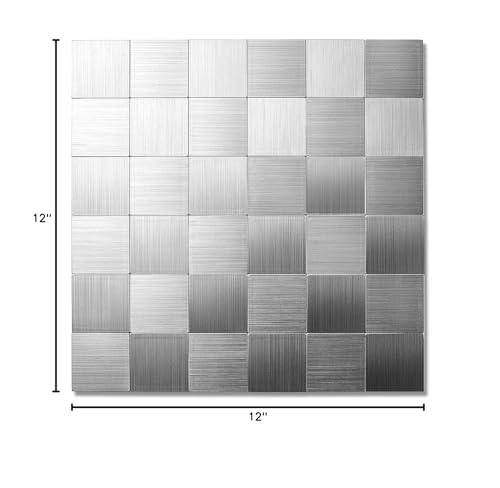 Yipscazo 10 Sheet Peel and Stick Backsplash Mosaic Tiles Stainless Steel Metal Look Kitchen Backsplash Stick on Tiles for Stove, Bathroom, Laundry in Silver (11.8'' x 11.8'') - color: Square Sheet