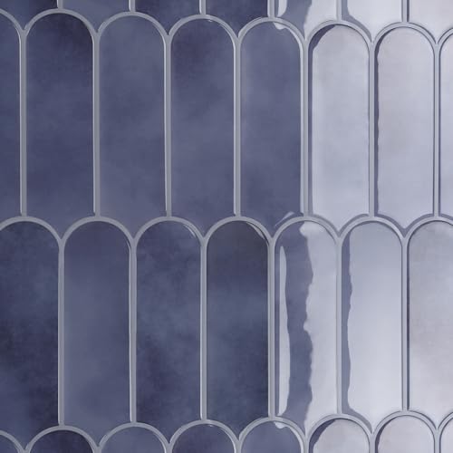 CRE8TIVE 4 Sheets Haze Blue Peel and Stick Backsplash for Kitchen Back Splash Stick on Tile Waterproof Long Fish Scale Tile Sticker Self Adhesive Peacock Feather Tile for Bathroom Laundry Room 12"x12" - size: 12"x12" (4-Sheets)