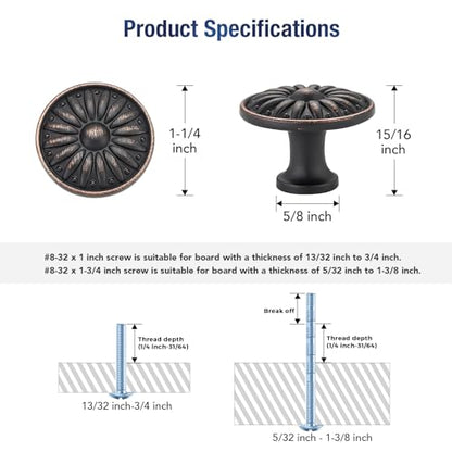 Oil Rubbed Bronze Cabinet Knobs Rosette Drawer Knobs 1-1/4 Inch 10 Pack - color: Oil Rubbed Bronze