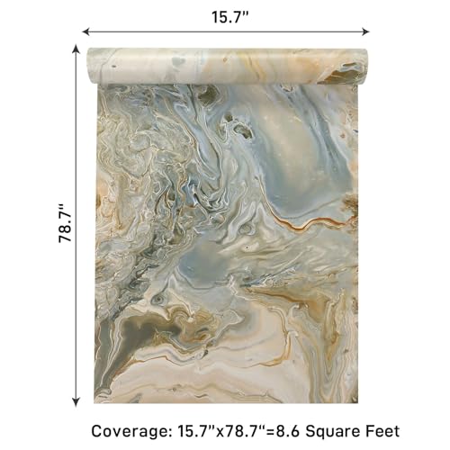 VaryPaper 15.7''x78.7'' Luxury Beige Liquid Marble Contact Paper for Countertops Waterproof Matte Marble Wallpaper Peel and Stick Countertop Vinyl Wrap Removable Granite Wallpaper for Kitchen Bedroom - size: 15.7" x 78.7"