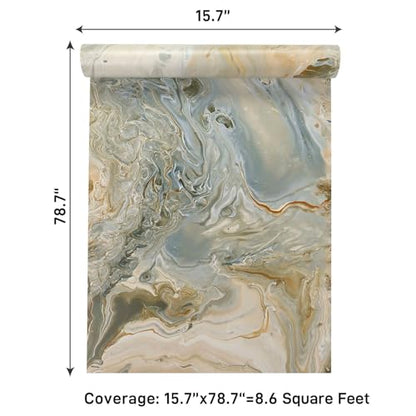 VaryPaper 15.7''x78.7'' Luxury Beige Liquid Marble Contact Paper for Countertops Waterproof Matte Marble Wallpaper Peel and Stick Countertop Vinyl Wrap Removable Granite Wallpaper for Kitchen Bedroom - size: 15.7" x 78.7"