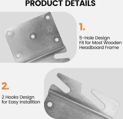 Universal Wood Bed Rail Hook Plates, 2Pcs