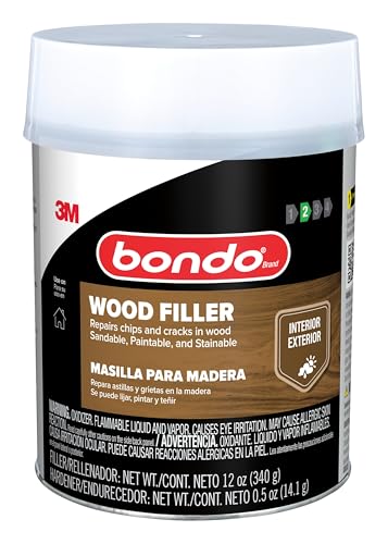 Bondo Wood Filler 12 oz with Hardener 0.5 oz, Repairs Chips and Cracks in Wood, Sandable, Paintable, and Stainable (WF-PT-ES) - size: 1 Filler 12 oz, 1 Hardener 0.5 oz