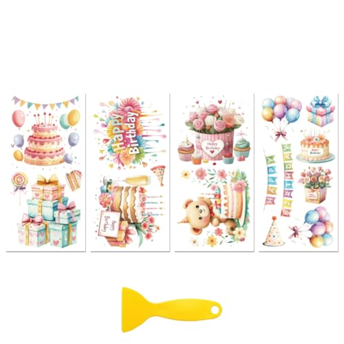 Peacoblue Birthday Cake Rub On Transfers for Furniture Craft 6"x12" - style: Birthday Cake
