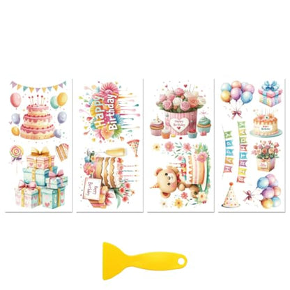 Peacoblue Birthday Cake Rub On Transfers for Furniture Craft 6"x12" - style: Birthday Cake