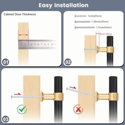 Black & Champagne Cabinet Pulls 5 Inch Hole Centers T Bar 10 Pack - color: Black with Champagne Gold Base, size: Hole Centers: 5inch