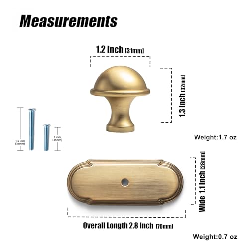 6Pack Champagne Bronze Cabinet Knobs with Backplate Drawer knobs - color: Champagne Bronze, style: Orbit Rim