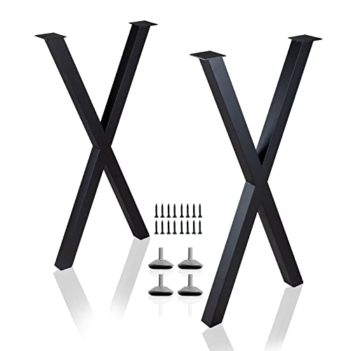 Taelakeni 36 Inch Table Legs Metal Desk Dinning Bar Table Legs with Adjustment Feet Pads, Set of 2 - color: Black, size: 36 IN