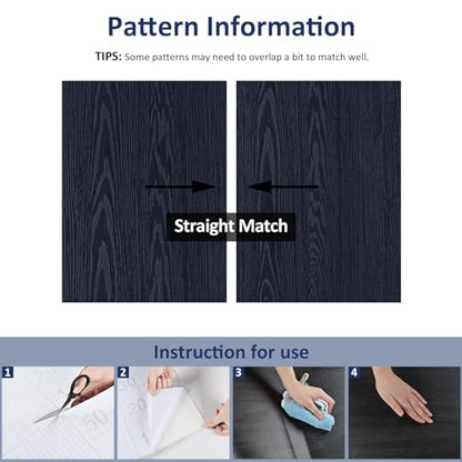 WESTICK 393" x 15.8" Wood Contact Paper Peel and Stick Countertops Waterproof Wood Wallpaper Textured Navy Wooden Wallpaper Self Adhesive Wood Look Contact Paper for Cabinets Desk RV Counter Cover - color: 2.navy, size: 15.8" x 394"
