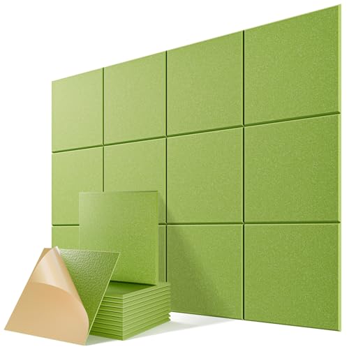 12 Pack Self-Adhesive Acoustic Panels, 12" X 12" X 0.4" High-Density Sound Proof Foam Panels for Walls, Soundproof Wall Panels for Home & Office (Avocado) - color: Avocado, size: Basic 12 Pack