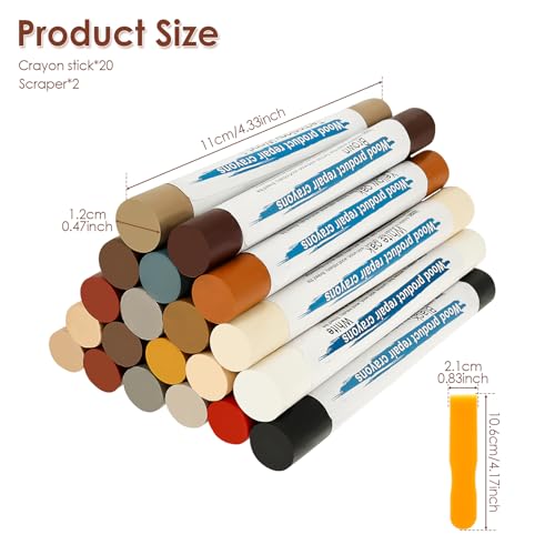 Furniture Repair Kit with 22 Pieces, Lasting Result, Wood Crayons Marker, Wood Paint Touch Up Pen, Wood Floor Scratch Repair Kit for