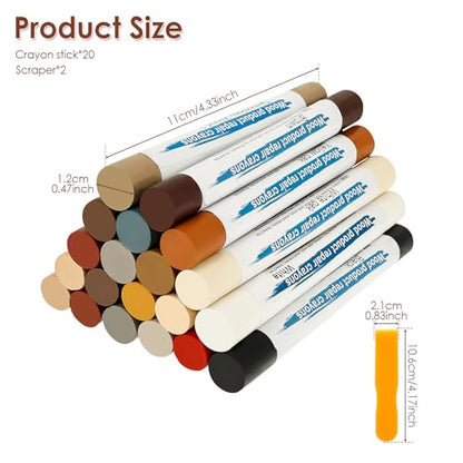 Furniture Repair Kit with 22 Pieces, Lasting Result, Wood Crayons Marker, Wood Paint Touch Up Pen, Wood Floor Scratch Repair Kit for