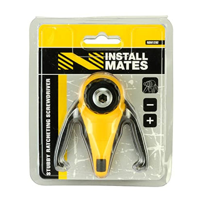 7-Piece Stubby Ratcheting Screwdriver, Slotted & Phillips, Yellow & Black