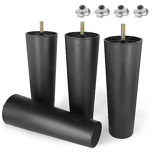 4pcs Plastic Furniture Legs 8" with T-Nuts, M8-1.25 Thread Bolt - size: 8 Inch, M8-1.25 Metric Thread Bolts