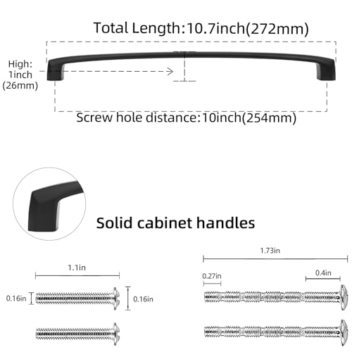 10 Pack 10 Inch Matte Black Kitchen Cabinet Handles - color: Matte Black, size: 10'' Hole Center(254mm)