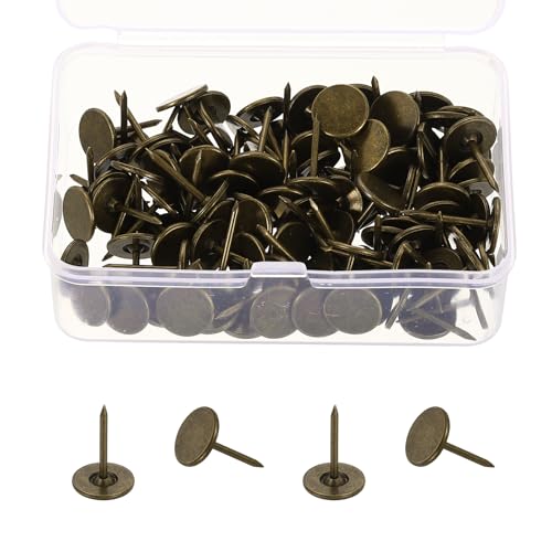 uxcell 100Pcs Upholstery Thumb Tacks, 7/16" x 11/16" Flat Head Upholstery Push Pins Decorative Nails for Wood Wall Furniture, Bronze - size: 7/16" x 11/16"