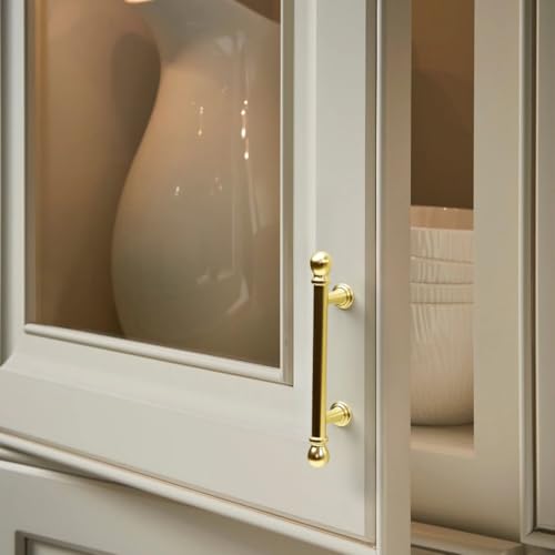 YAGU 6 Pack Brushed Brass Kitchen Cabinet pulls 3 Inch(76mm) Hole Center Solid Satin Gold Dresser Drawer Handles Furniture Hardware for Cupboard Wardrobe Closet Vanity - color: Brushed Brass, size: 6 Pack, style: 3''/76MM Hole Center