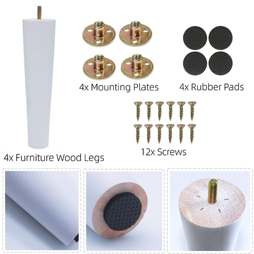 WEICHUAN 10 Inch Wood Replacement Sofa Chair Couch Furniture Legs Set of 4 - color: White Set of 4, size: 10"