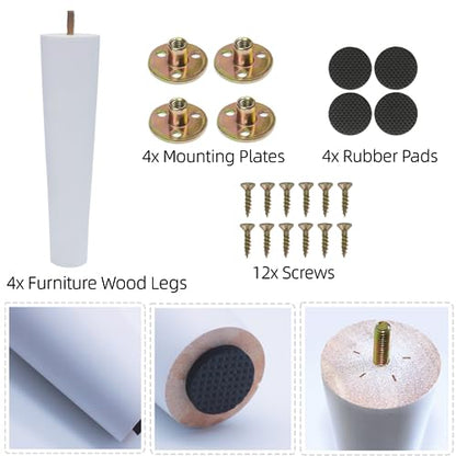 WEICHUAN 10 Inch Wood Replacement Sofa Chair Couch Furniture Legs Set of 4 - color: White Set of 4, size: 10"